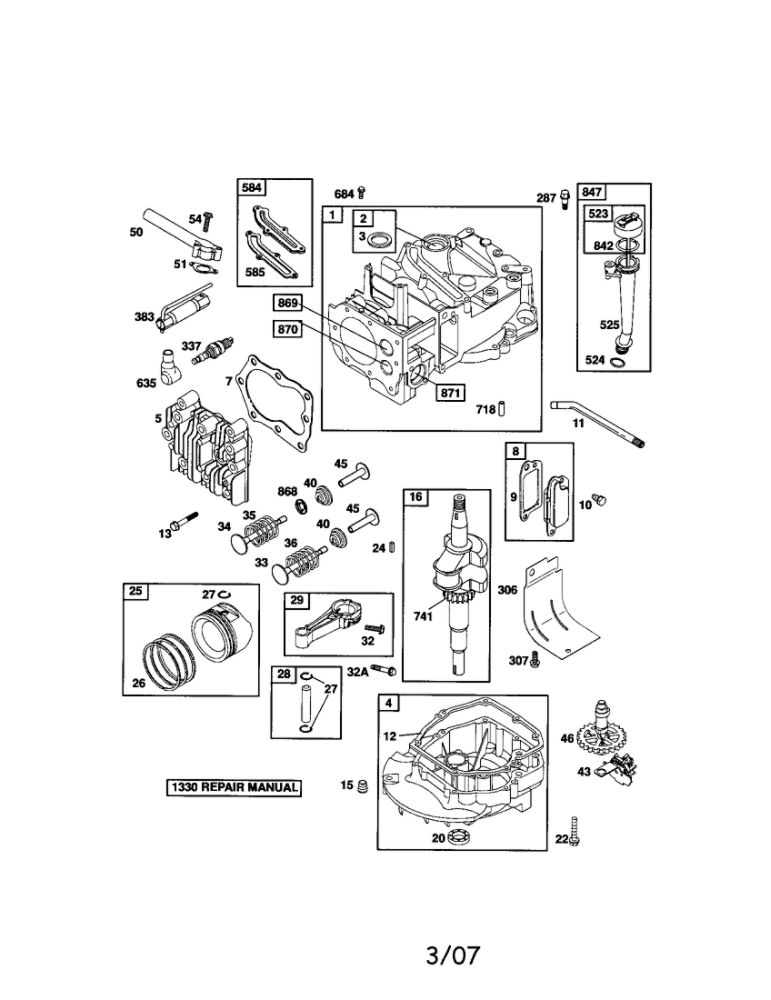 Cylinder Assembly/Crankshaft/Sump Diagram and Parts List for 122T02-3824-EA  Briggs and Stratton Engine